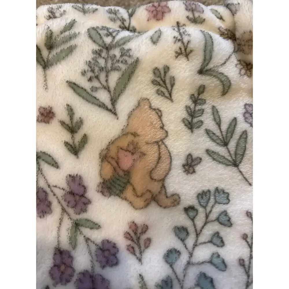 Winnie the Pooh Bear Collection Baby Blanket White Pink Floral Piglet Eeyore NEW